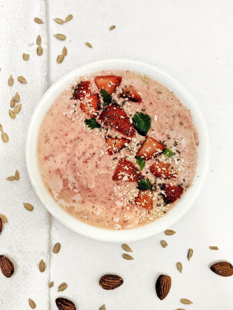 This Strawberry Banana Smoothie Bowl is a creamy and delicious way to meet your daily fruit serving recommendation. And, it tastes like strawberry-banana ice cream!