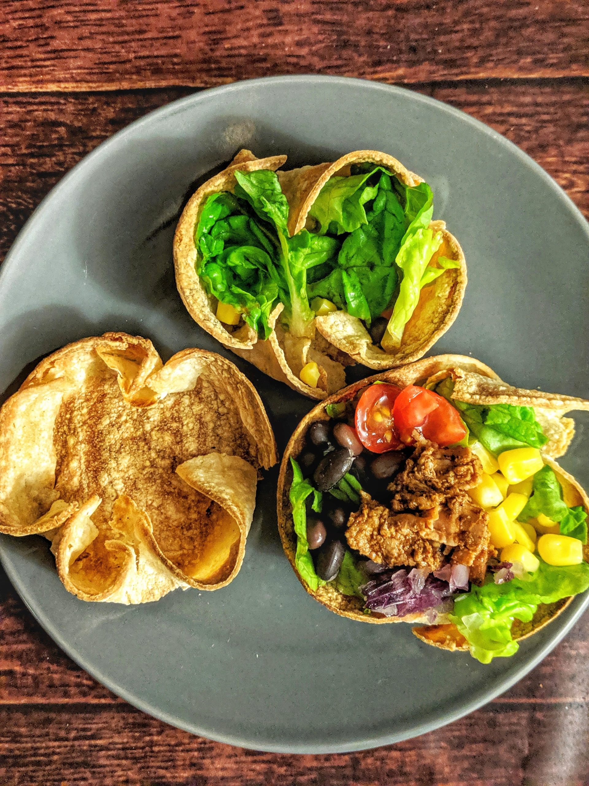 Crunchy Taco Salad Cups with Quick Pork Carnitas | Hayl's Kitchen
