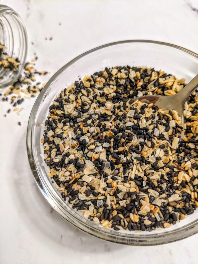 Use this DIY everything bagel seasoning blend to sprinkle on cooked eggs, avocado, hummus or popcorn, or use to season and cook meat, fish or vegetables.