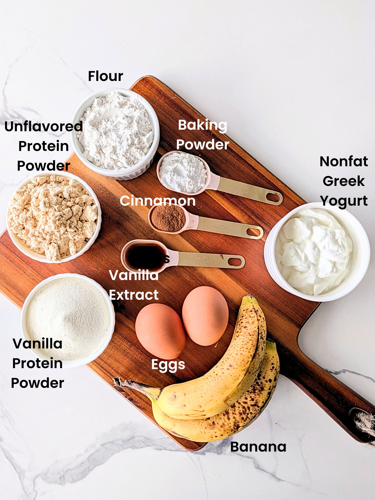 Ingredients for protein banana bread with greek yogurt