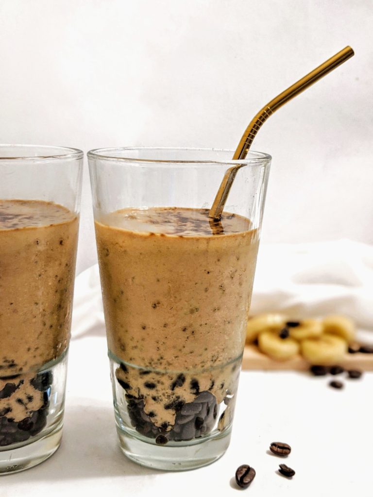 Try this easy and healthy Banana Coffee Milkshake that's made instant espresso and not cold brew. Vegan, Dairy free, Paleo options too!