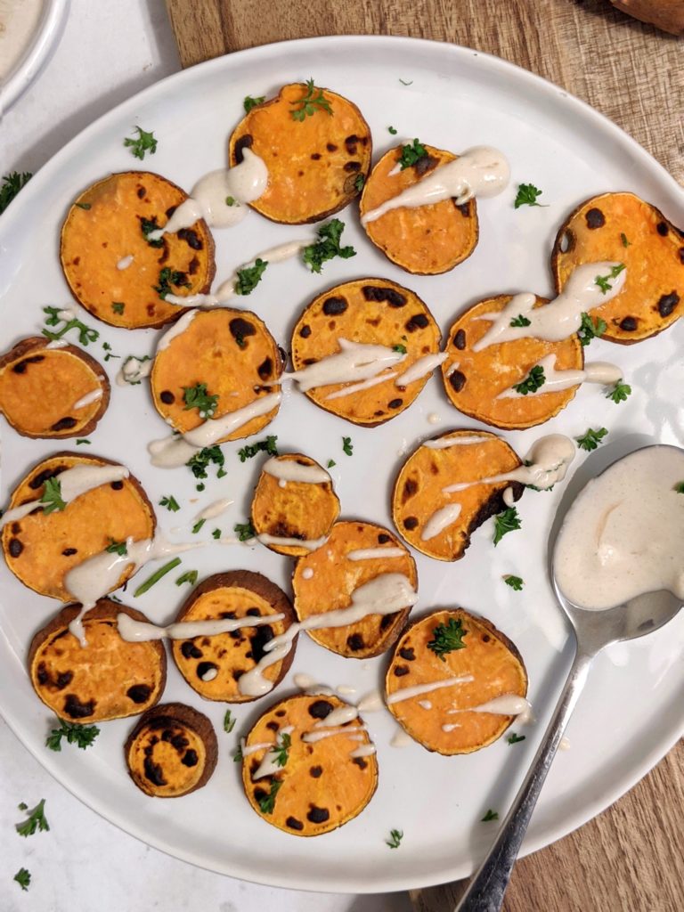 Make these healthy homemade sweet potato chips pan fried on the stovetop in a little bit of olive or coconut oil, or even no oil, or cook them them in the air fryer, or even just turn them into roasted version in the oven for an easy whole30 compliant appetizer!