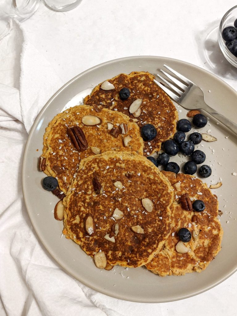 If you’re looking for ideas on how to use leftover mashed sweet potatoes, make these paleo friendly, whole30 compliant and gluten free pancakes with a bit of almond flour and coconut flour - no regular flour needed!
