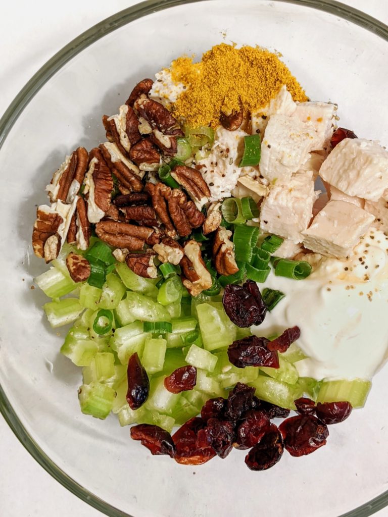 A spiced up take on the classic, this Sweet-n-Crunchy Curry Chicken Salad might just be better than the original! Its healthy, made with greek yogurt and no mayo for a protein boost with a tangy flavor!