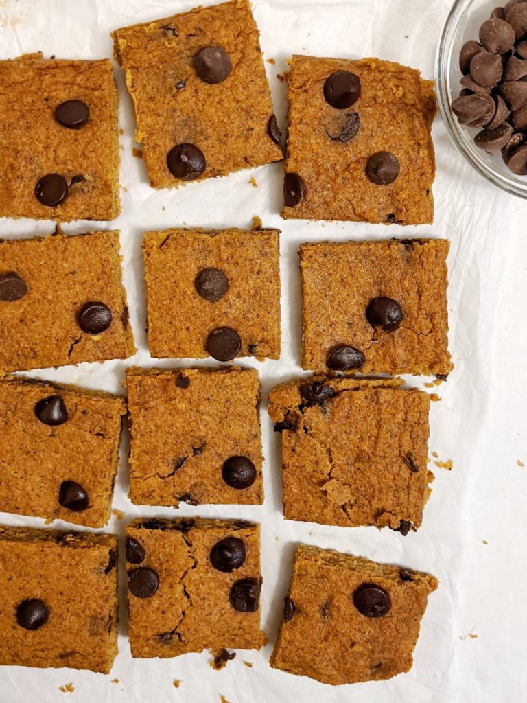 Rich and full of that vanilla-caramel flavor, these Chocolate Chip Sweet Potato Blondies are secretly healthy and Paleo friendly too! Made in just a blender, they’re also the easiest, no-fail blondies out there! 