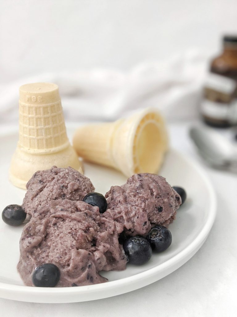 A frozen Banana, blueberries and vanilla are all you need for this 3 Ingredient Banana Blueberry Nice Cream. A healthy and delicious dairy-free dessert with no added sugar!