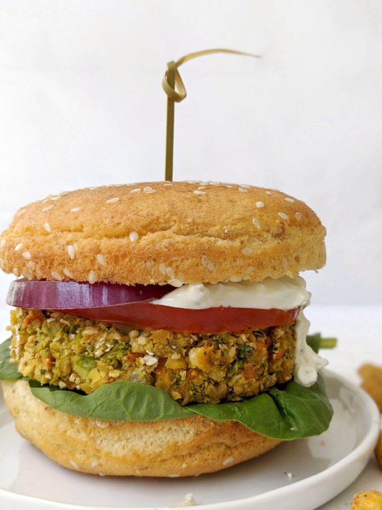 This healthy vegan broccoli cheddar veggie burger is made wit