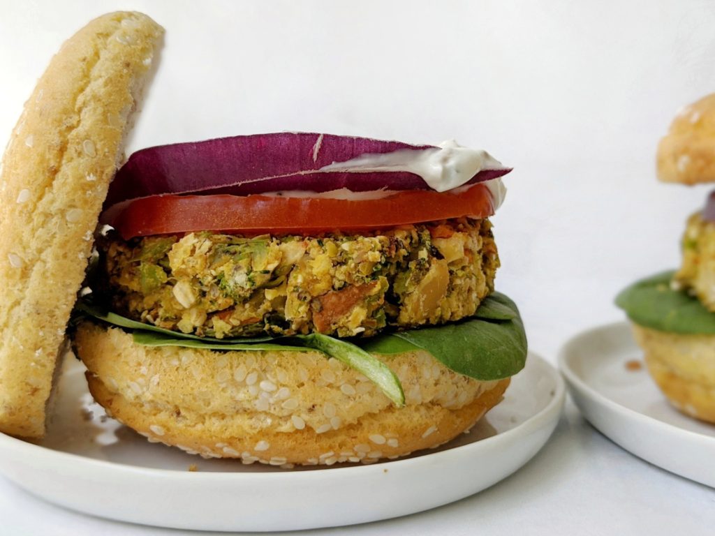 Easy vegan, plant based and vegetarian veggie burgers made using using a flax egg and nutritional yeast for the cheesy taste, so dairy free, low fat and low calorie as well.