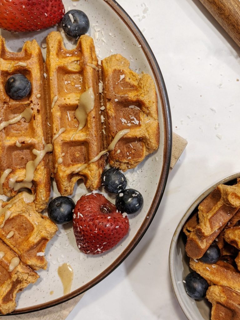 These sweet potato waffles are made with almond milk for a dairy free recipe and can be made gluten free/flourless with almond flour, tapioca flour or oat flour, making them a perfect Paleo and Whole30 recipe!