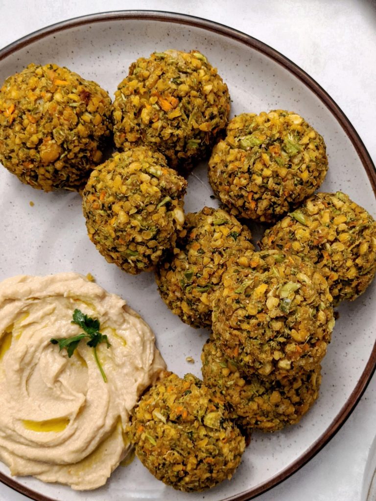 These easy baked lentil falafels are made with cooked lentils, hidden vegetables (broccoli and carrots) and held together with whole wheat flour.