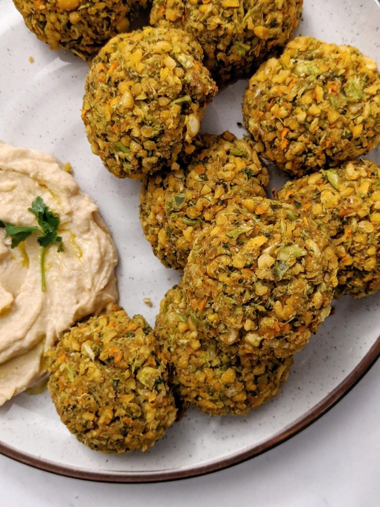 Make these falafels with dried red or green lentils by cooking them, making the mix in a food processor, shaping the mix into balls and cooking them oven baked or in the air fryer.