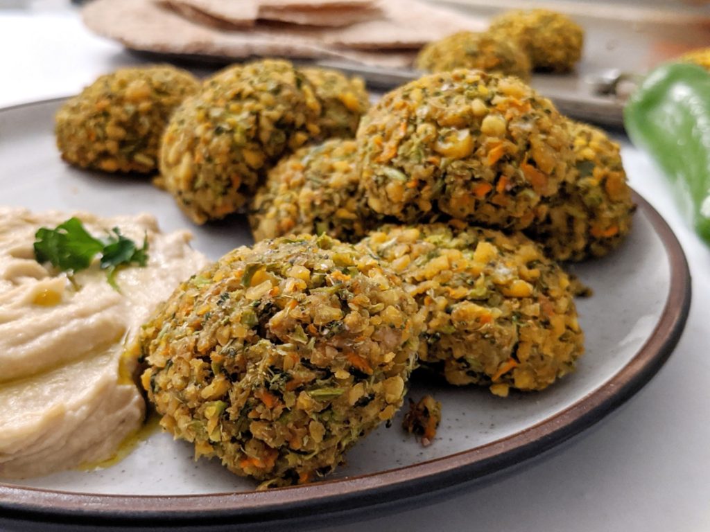 Try this recipe for easy and vegan homemade lentil falafel balls by cooking the mix in an air fryer or baked in the oven served hummus and pita bread!