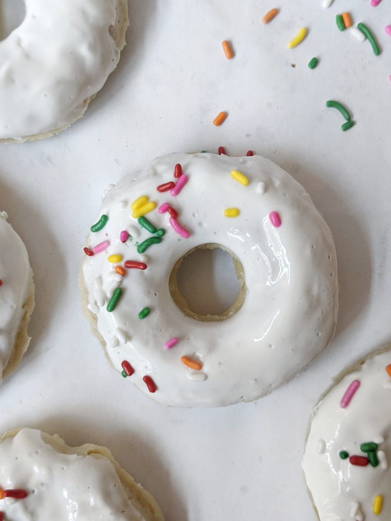 Make this fluffy baking powder donut recipe by baking the doughnuts in the oven with a muffin tin or donut pan  - healthy and no deep fryer needed!