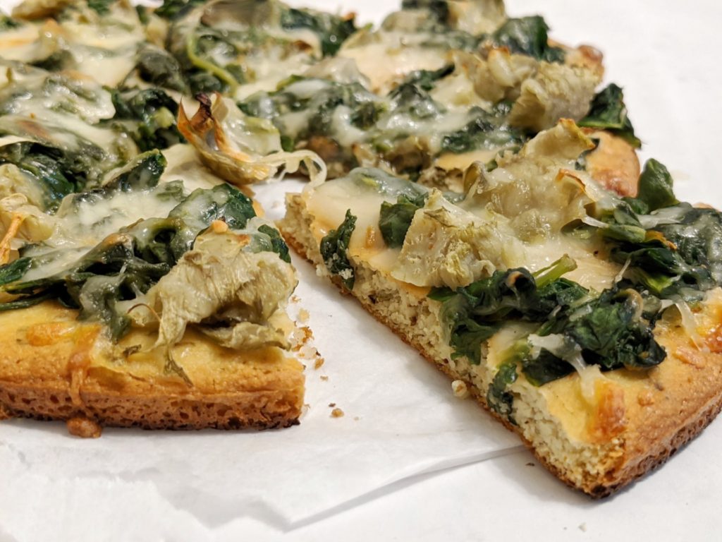 
Try this easy homemade no sauce pizza that tastes like spinach artichoke dip on a personal pizza crust!