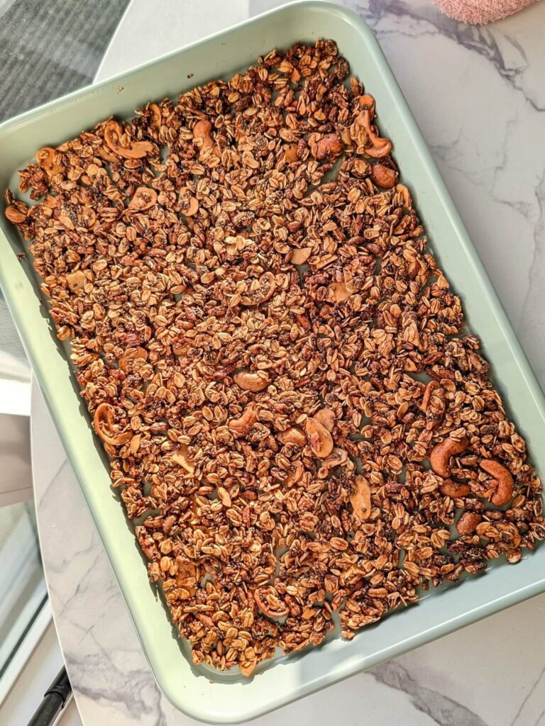 The ultimate no-oil but still crunchy Egg White Granola recipe! A low-fat, low-sugar, and high-volume cereal hack made with egg whites for huge, satisfying clusters.