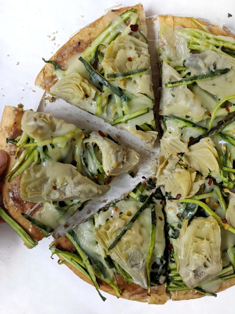 This green goddess pizza is made with tahini pizza sauce and is extremely easy to put together.