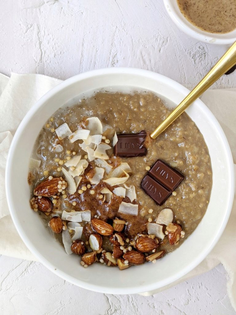 If you prefer a salted caramel or just vanilla latte oatmeal instead of a caramel macchiato oatmeal, just add some extra milk or reduce the amount of instant coffee.
