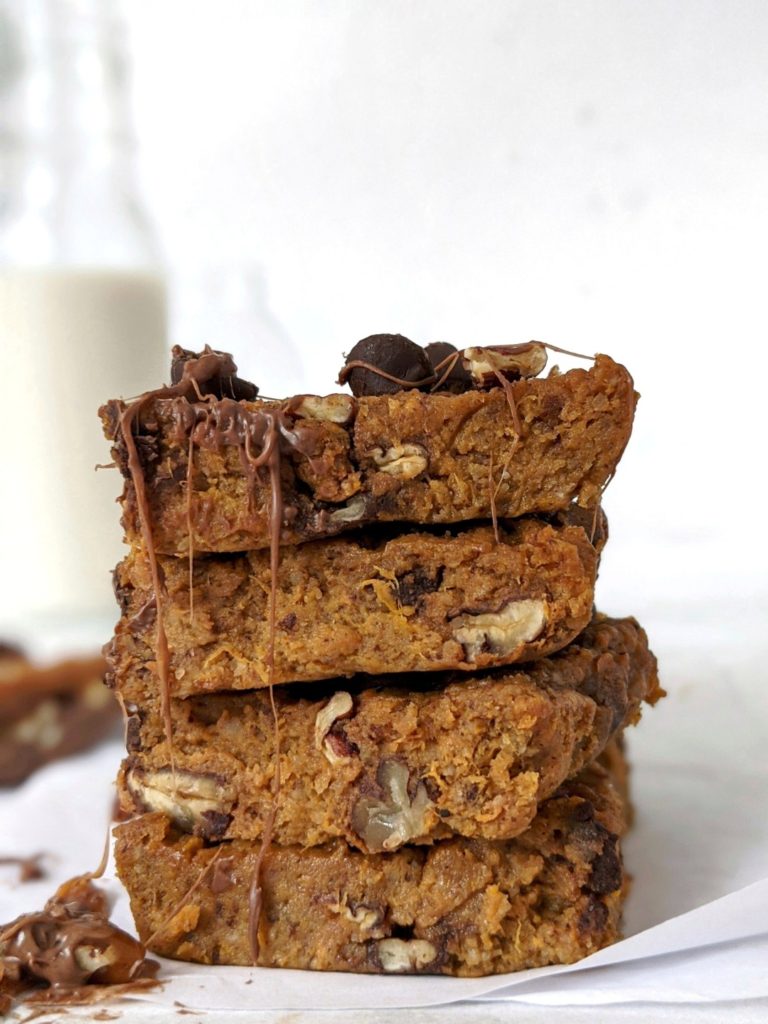 Soft, crunchy and fudgy Sweet Potato Turtle Blondies complete with the chocolate chip, pecan and caramel flavor! Made with almond flour and an almond butter caramel, these sweet potato blondie bars are Paleo friendly too. 