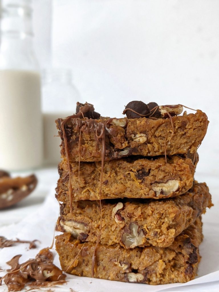 This recipe for chocolate chip sweet potato blondie bars is super easy to make and can even be prepped in a blender!