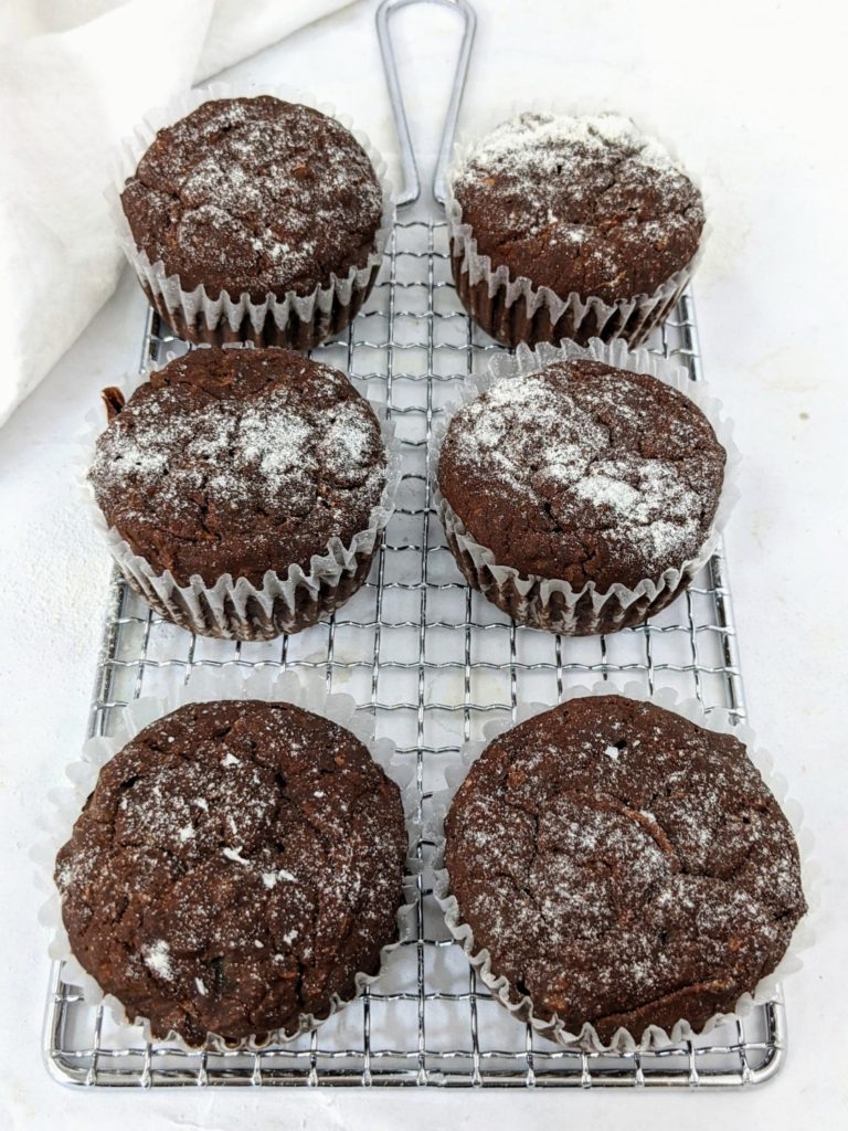 Easy and healthy Whole Wheat Chocolate Zucchini Muffins for a delicious and nutritious breakfast! Naturally sweetened with stevia, and made extra moist with Greek yogurt, these sugar free and low fat muffins are the perfect chocolatey treat.