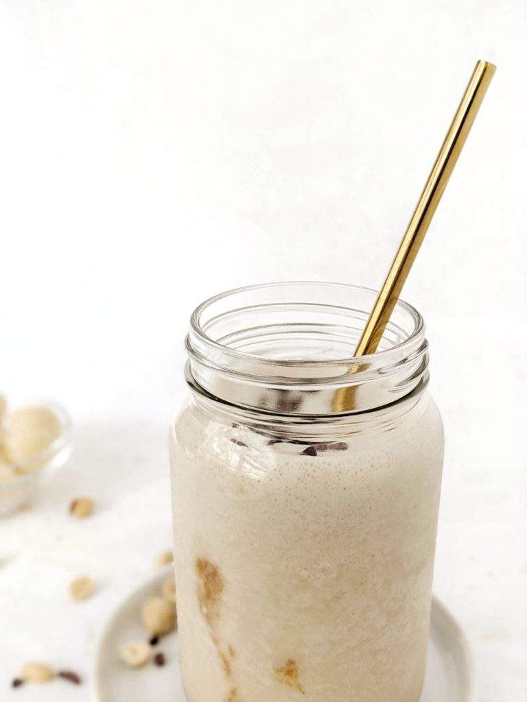This thick and creamy Keto and low carb protein smoothie shake is made with protein powder frozen vegetables, and uses almond milk, making it a great vegan, paleo, sugar free and dairy free recipe too.