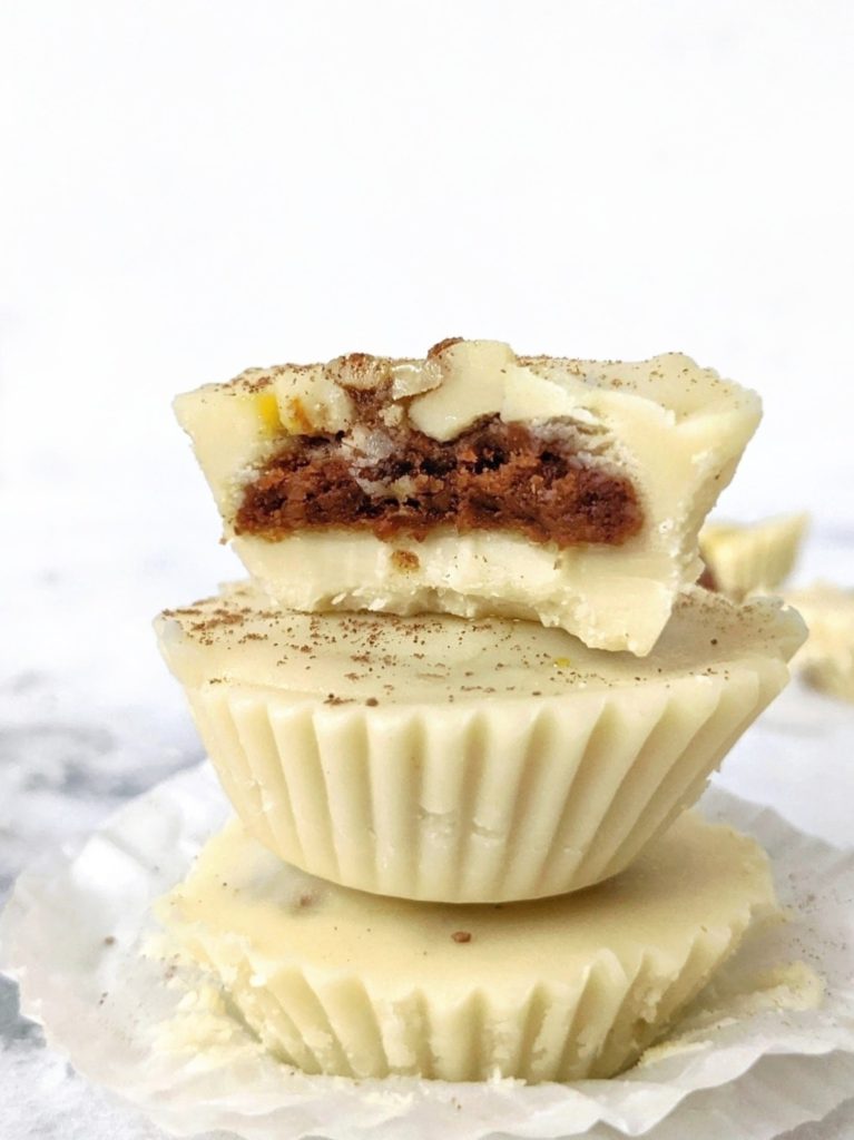 Indulgent White Chocolate Pumpkin Butter Cups - melted white chocolate chips filled with a mix of pumpkin puree and almond butter. An easy homemade fall dessert that’s so much better than Reese’s!