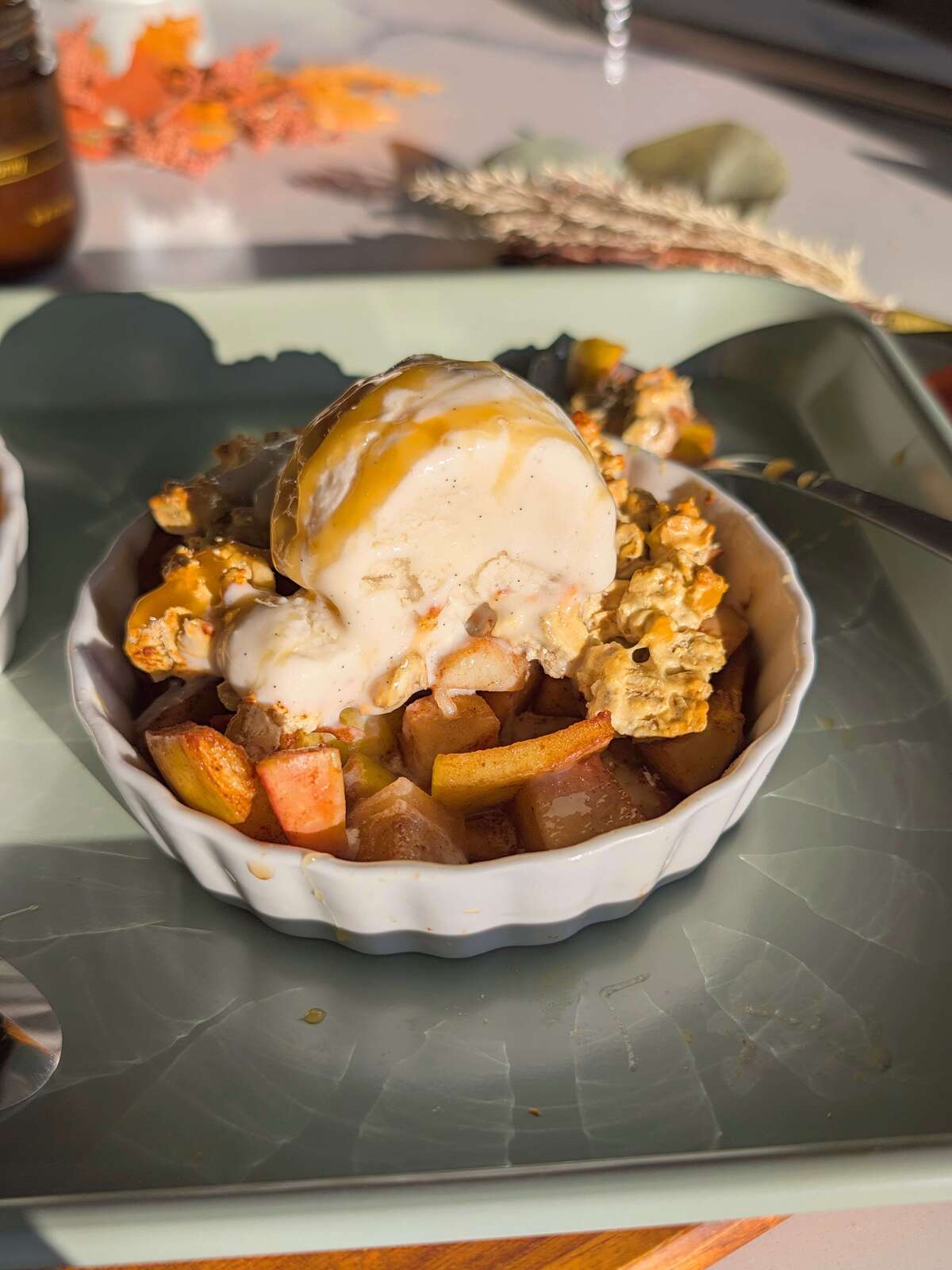 healthy apple crisp with protein powder