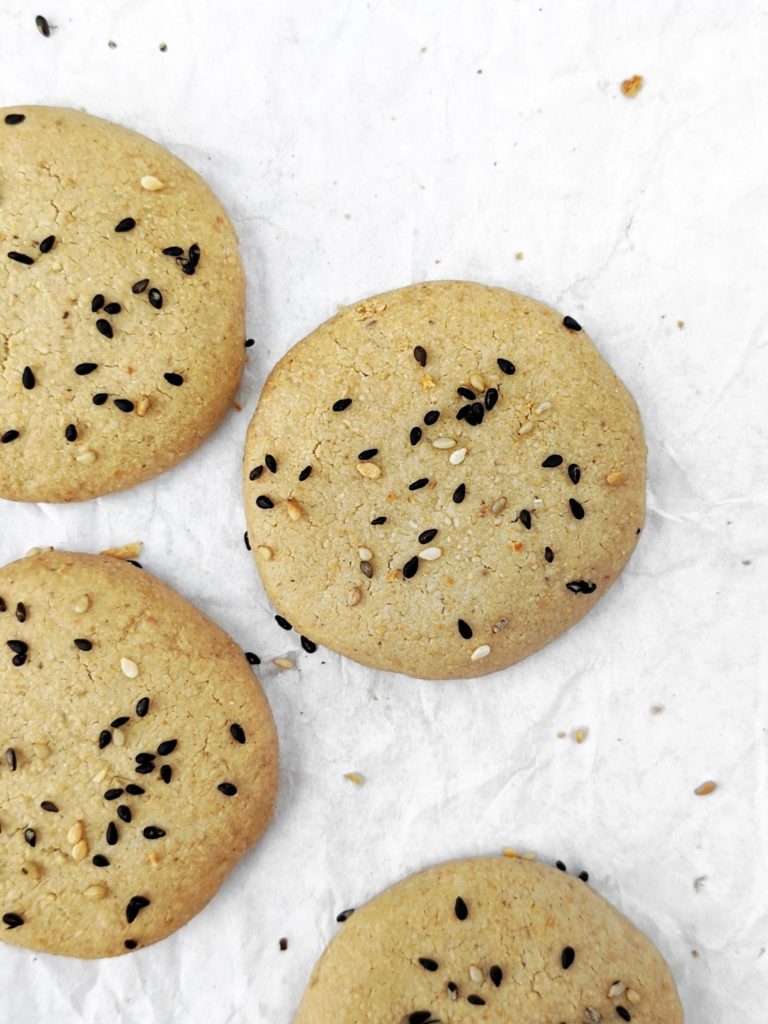 Easy and delicious Tahini Protein Shortbread Cookies made with just 4 ingredients! These sesame tahini cookies are packed with protein and healthy fats, and are gluten-free, sugar-free, low carb, Paleo and Vegan too!