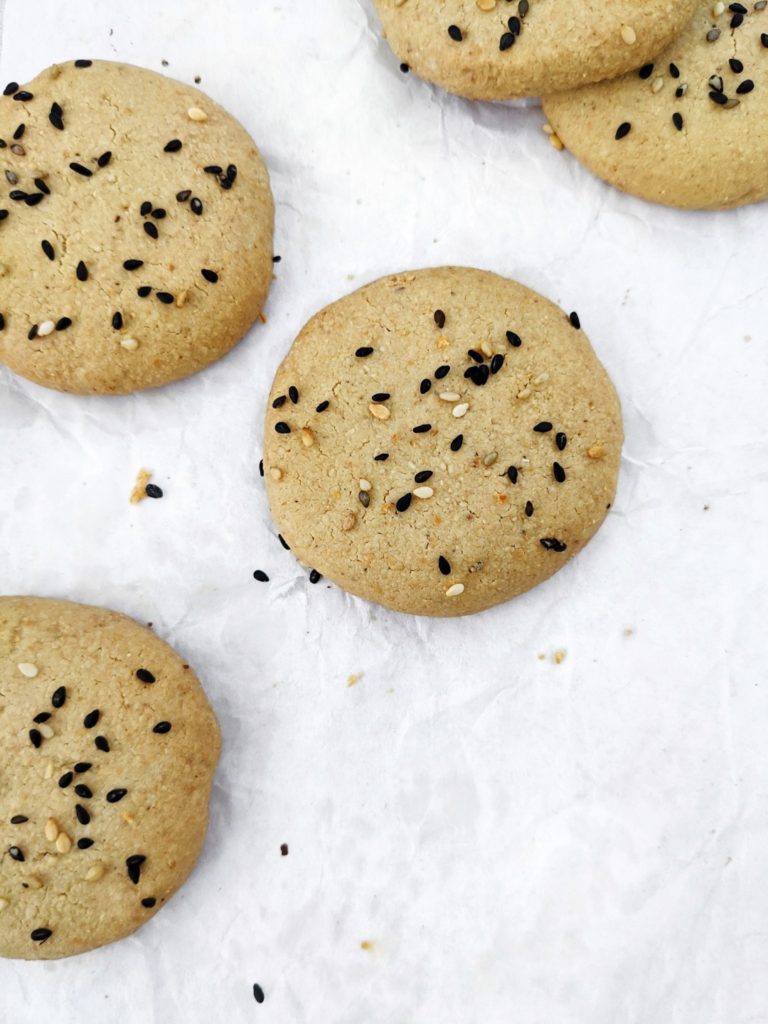 Easy and delicious Tahini Protein Shortbread Cookies made with just 4 ingredients! These sesame tahini cookies are packed with protein and healthy fats, and are gluten-free, sugar-free, low carb, Paleo and Vegan too!