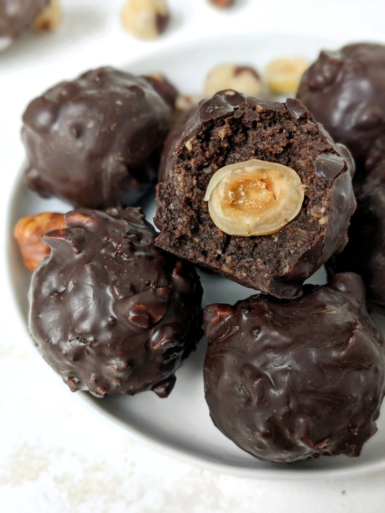 Crunchy, chocolatey but Healthy Protein Ferrero Rocher perfect for a homemade Christmas or sweet indulgent treat! Made with homemade Nutella, these Ferrero Rocher truffles are sugar-free, gluten-free, low carb and Vegan too!