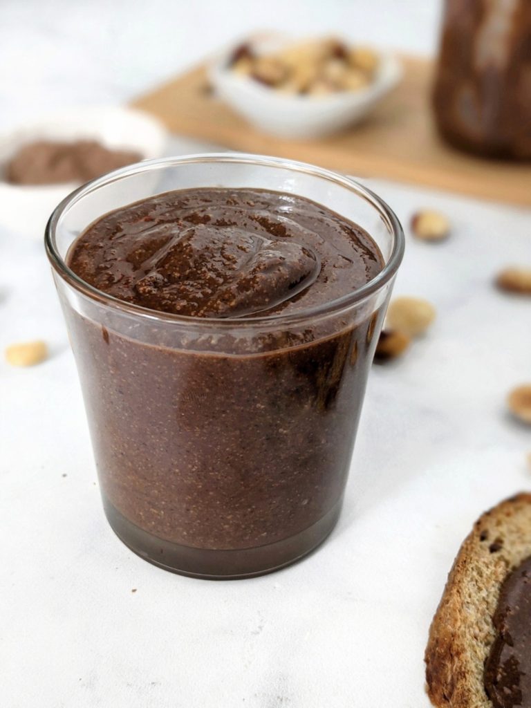 A smooth and creamy homemade Sugar-free Nutella made with raw cacao powder and sweetened with stevia. With the natural oils of roasted hazelnuts and no added oil or sugar, this healthy Nutella makes the perfect low carb spread. Vegan too!