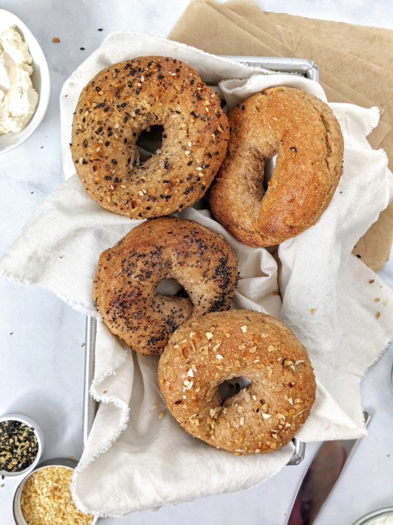 Quick, easy and healthy 2 Ingredient Whole Wheat Bagels made with whole wheat flour and Greek Yogurt. These baked homemade bagels have no yeast, need no rising time, and no boiling either! Perfect for a craving or meal prep breakfast too.