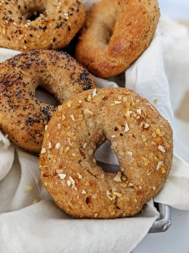 Quick, easy and healthy 2 Ingredient Whole Wheat Bagels made with whole wheat flour and Greek Yogurt. These baked homemade bagels have no yeast, need no rising time, and no boiling either! Perfect for a craving or meal prep breakfast too.