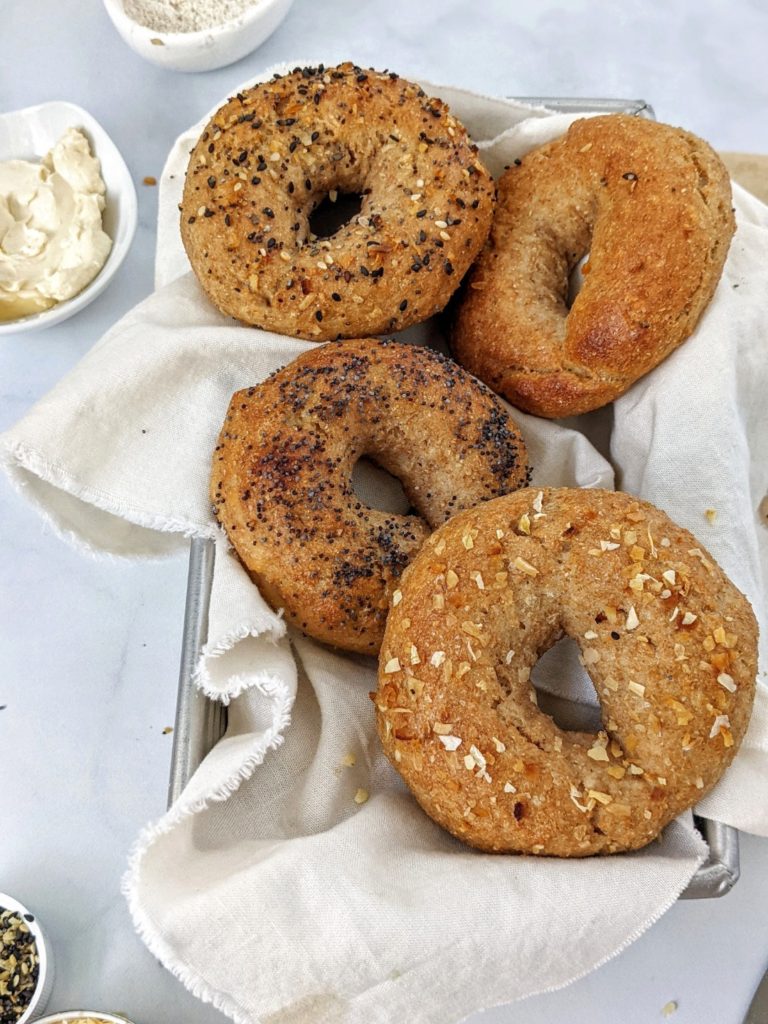 Quick, easy and healthy 2 Ingredient Whole Wheat Bagels made with whole wheat flour and Greek Yogurt. These baked homemade bagels have no yeast, need no rising time, and no boiling either! Perfect for a craving or meal prep breakfast too.