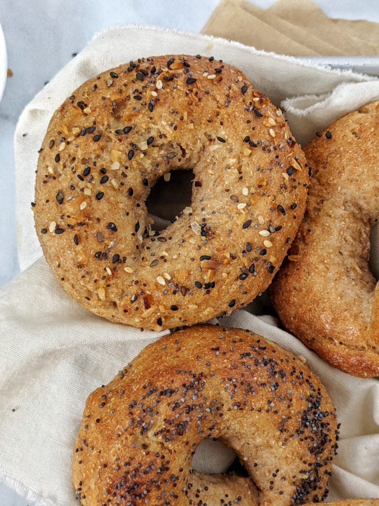 Quick, easy and healthy 2 Ingredient Whole Wheat Bagels made with whole wheat flour and Greek Yogurt. These baked homemade bagels have no yeast, need no rising time, and no boiling either! Perfect for a craving or meal prep breakfast too.