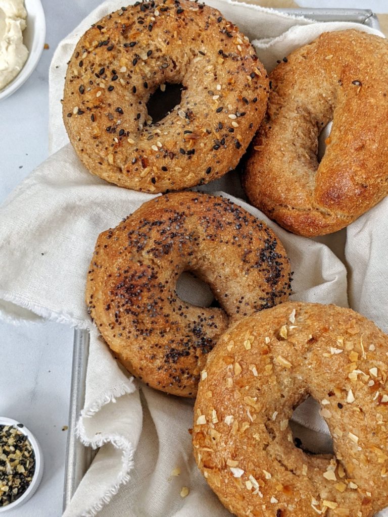 Quick, easy and healthy 2 Ingredient Whole Wheat Bagels made with whole wheat flour and Greek Yogurt. These baked homemade bagels have no yeast, need no rising time, and no boiling either! Perfect for a craving or meal prep breakfast too.