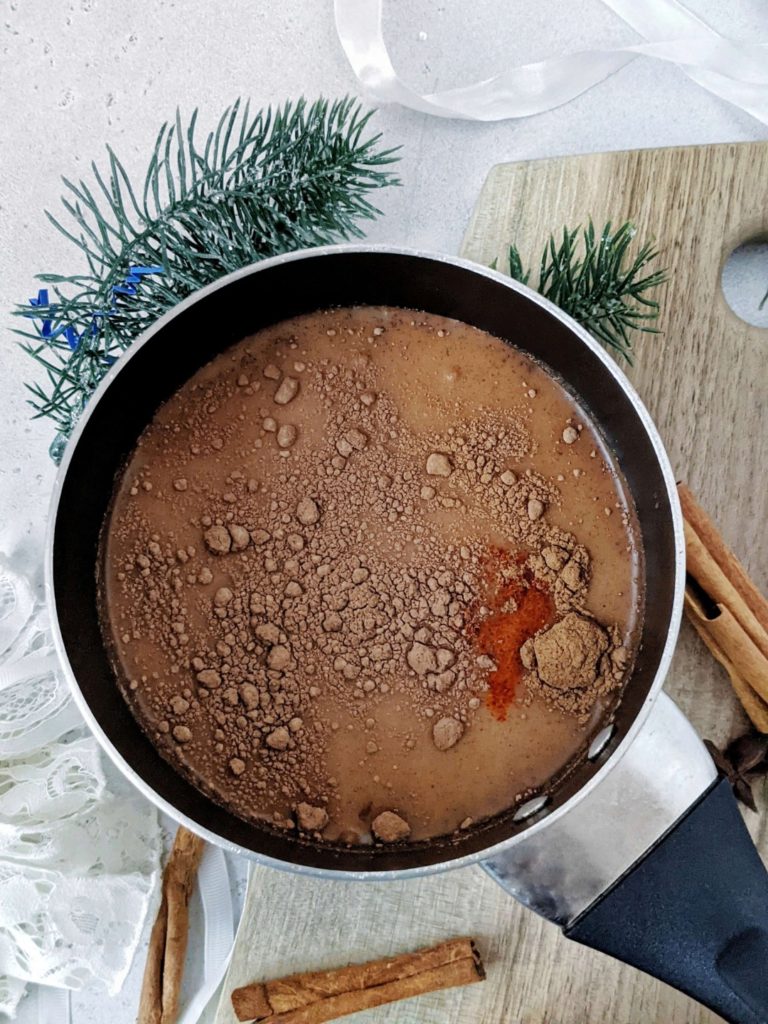 My All-time favorite Protein Mexican Hot Chocolate made with cacao powder and protein powder. This healthy hot chocolate uses almond milk and no chocolate chips, making it Vegan and Dairy free too. The perfect spicy chocolate drink for a cozy night in.