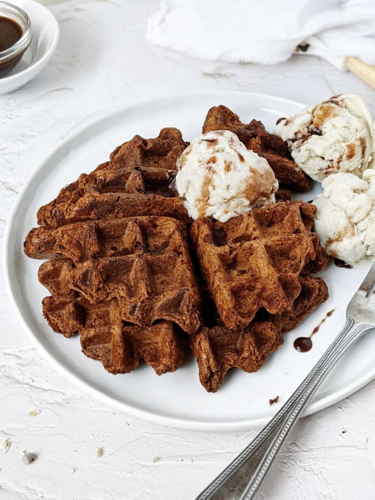 Light, fluffy and simple Whole Wheat Pumpkin Chocolate Waffles made with Cacao Powder and sweetened with Stevia! These healthy pumpkin waffles with all the chocolate and pumpkin spice are freezer friendly and perfect for breakfast or dessert!