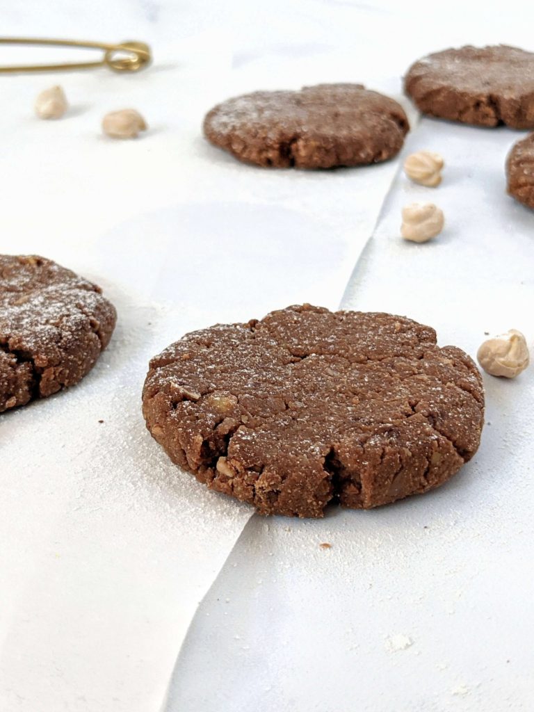 Delicious soft flourless Chocolate Chickpea Cookies made with garbanzo beans, cocoa powder and coconut flour - no normal flour! These healthy chickpea cookies are gluten free, sugar free, dairy free and Vegan with no sugar, chocolate, peanut butter or eggs!