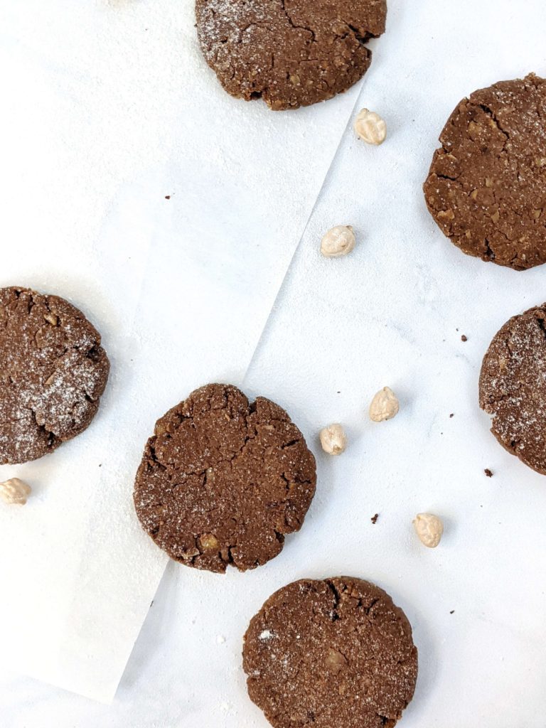 Delicious soft flourless Chocolate Chickpea Cookies made with garbanzo beans, cocoa powder and coconut flour - no normal flour! These healthy chickpea cookies are gluten free, sugar free, dairy free and Vegan with no sugar, chocolate, peanut butter or eggs!