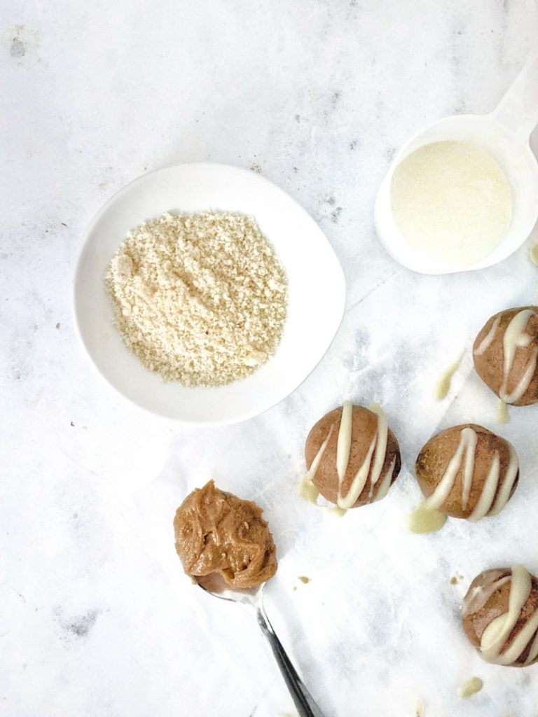 Easy, high protein Cookie Butter Balls with just 3 ingredients. Make no bake cookie butter truffles with Biscoff or homemade spread for a Gluten Free, Vegan and Keto energy balls recipe!