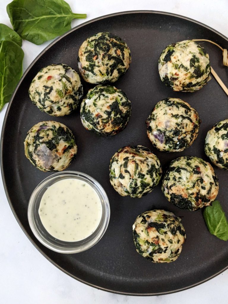 Slightly spicy Air Fryer Turkey Spinach Meatballs with 2 types of cheese! These air fryer ground turkey meatballs are loaded with spinach and have no breadcrumbs or egg for a healthy and keto recipe; Perfect for a frozen appetizer prep too.