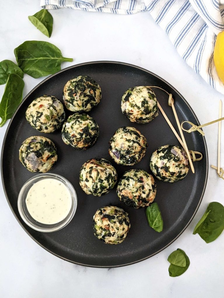 Slightly spicy Air Fryer Turkey Spinach Meatballs with 2 types of cheese! These air fryer ground turkey meatballs are loaded with spinach and have no breadcrumbs or egg for a healthy and keto recipe; Perfect for a frozen appetizer prep too.