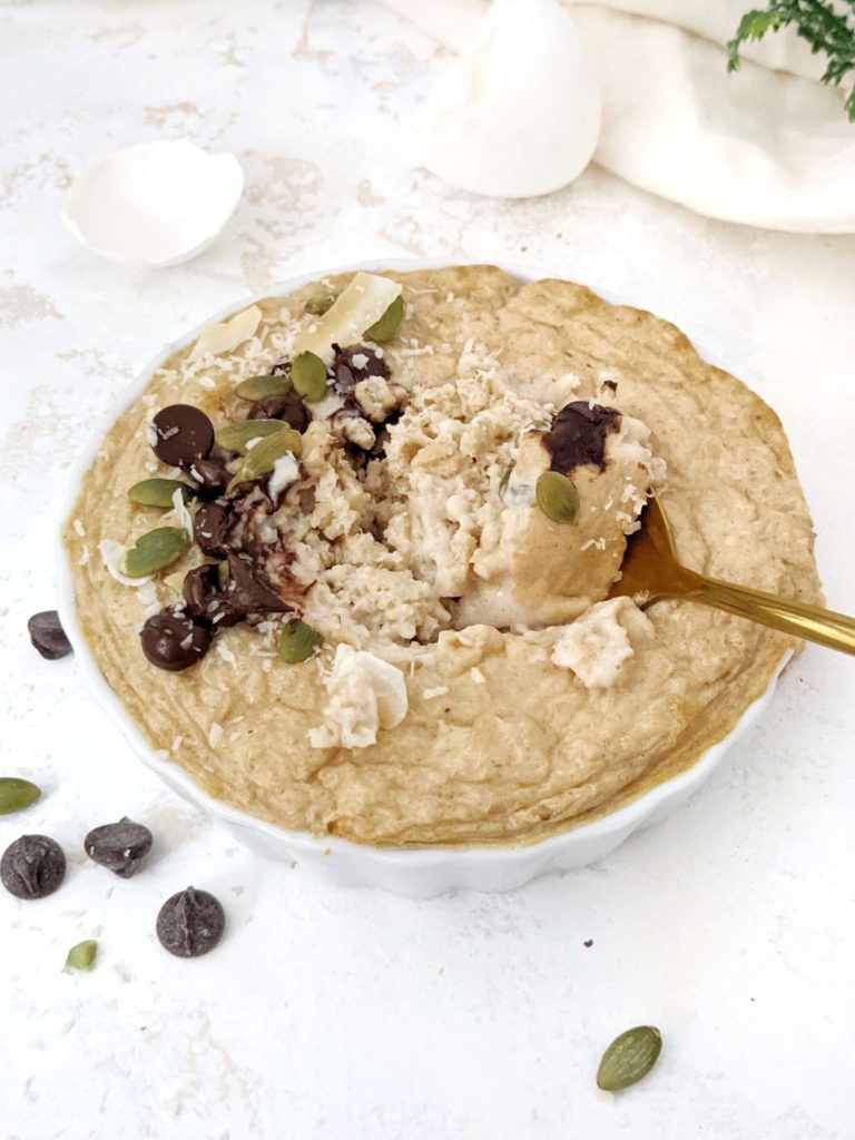 Triple Protein Baked Oats for One is the perfect single serving baked oatmeal made with 3 sources of protein! With protein powder, Greek yogurt and egg whites, this single serve baked protein oats is a great low calorie breakfast or post workout meal!