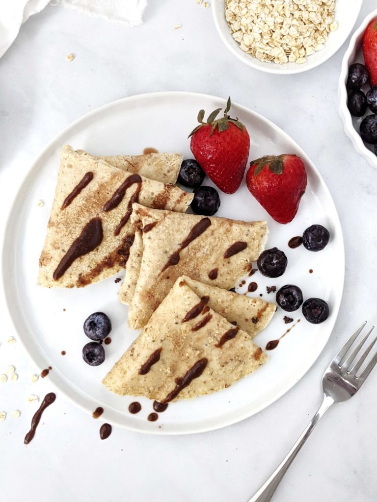The most simple and healthy Oatmeal Protein Crepes made with just 3 ingredients - protein instant oats, egg white and water! These low calorie high protein crepes are without eggs, and customizable for oat flour and Vegan option too. The perfect gluten free breakfast.