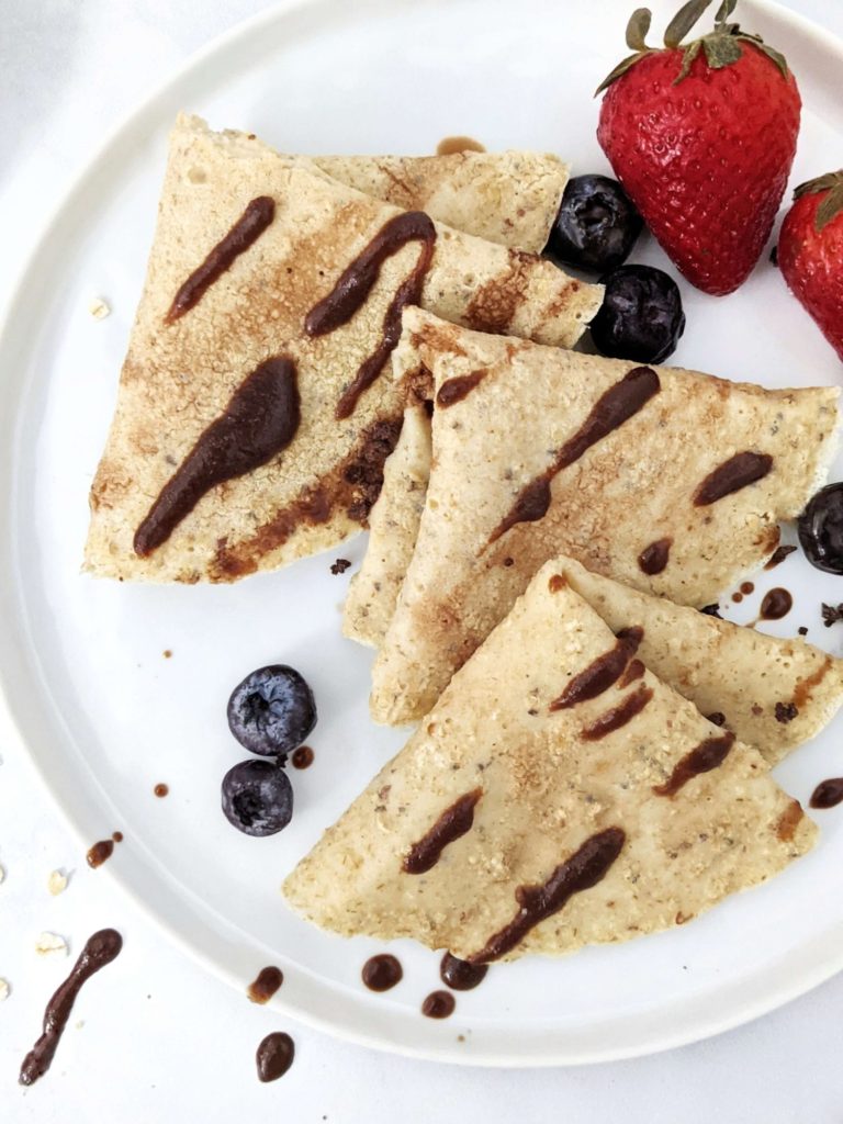 The most simple and healthy Oatmeal Protein Crepes made with just 3 ingredients - protein instant oats, egg white and water! These low calorie high protein crepes are without eggs, and customizable for oat flour and Vegan option too. The perfect gluten free breakfast.