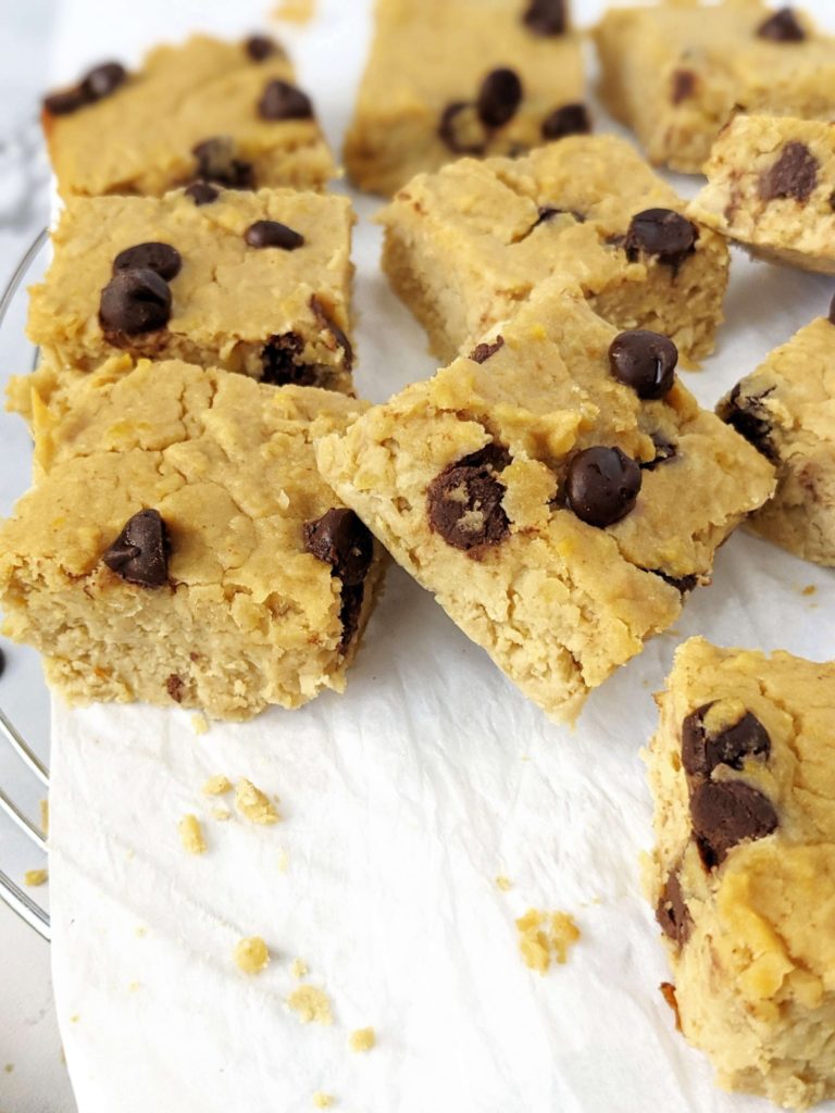 The ultimate healthy Protein Chickpea blondies made with chickpeas, peanut butter and protein powder. With no flour and a bit of applesauce, these chickpea blondies are gluten free, sugar free and Vegan too!
