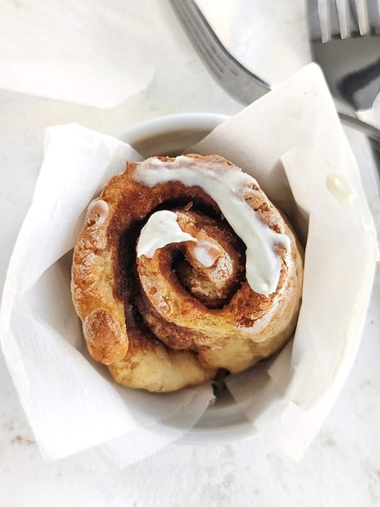 A fluffy, gooey Single Serve Protein Cinnamon Roll with protein powder in the dough and filling for a low calorie and sugar free recipe! Protein cinnamon roll for one is easily Vegan and great as a mug cake too.