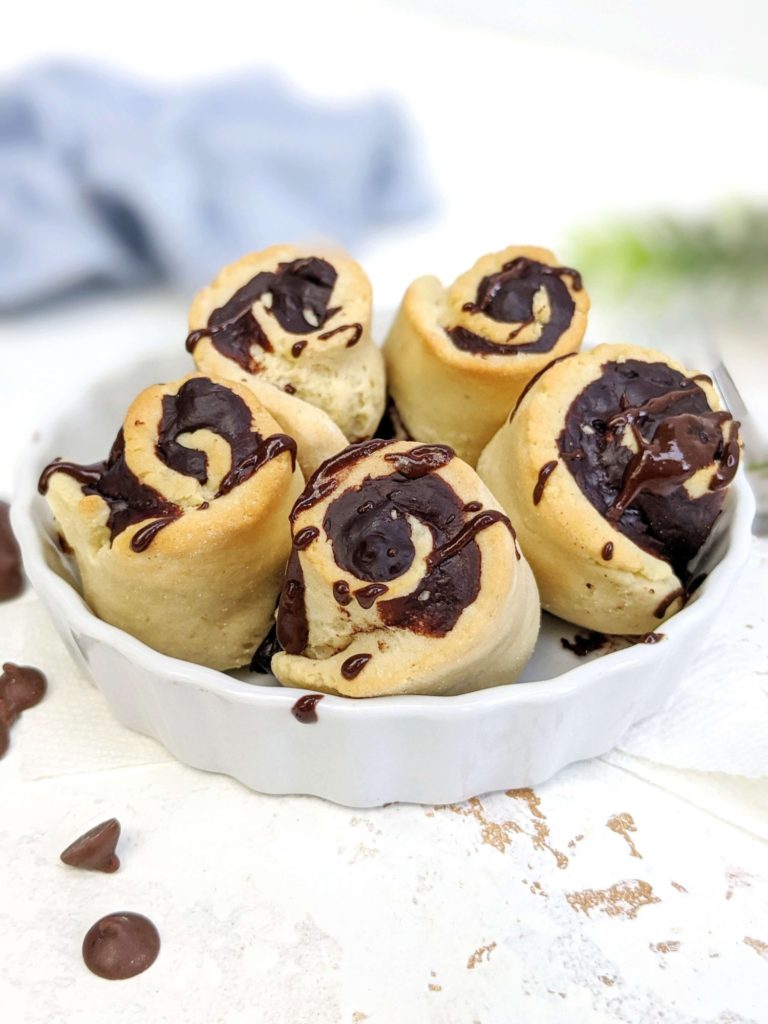 Unbelievably soft and fluffy Mini Protein Chocolate Cinnamon Rolls with all the chocolate rolls flavor but actually healthy! Protein chocolate sweet rolls use protein powder for a sweetener, have no yeast, are low calorie and have a Vegan option too!