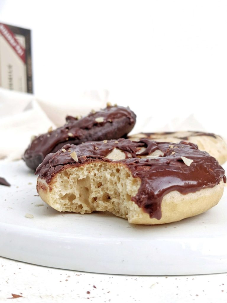 Super easy and fluffy Pancake Mix Protein Donuts with just add water pancake mix, protein powder and Greek yogurt too. Baked high protein Kodiak pancake mix donuts are great for a healthy dessert, breakfast and post workout treat.